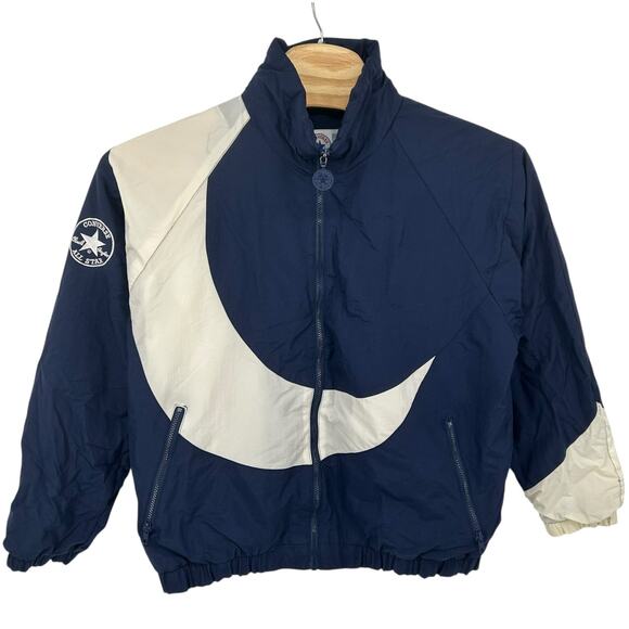 Vintage 90s Converse All star Chuck Taylor Men's L Navy white nylon track jacket - Picture 1 of 10